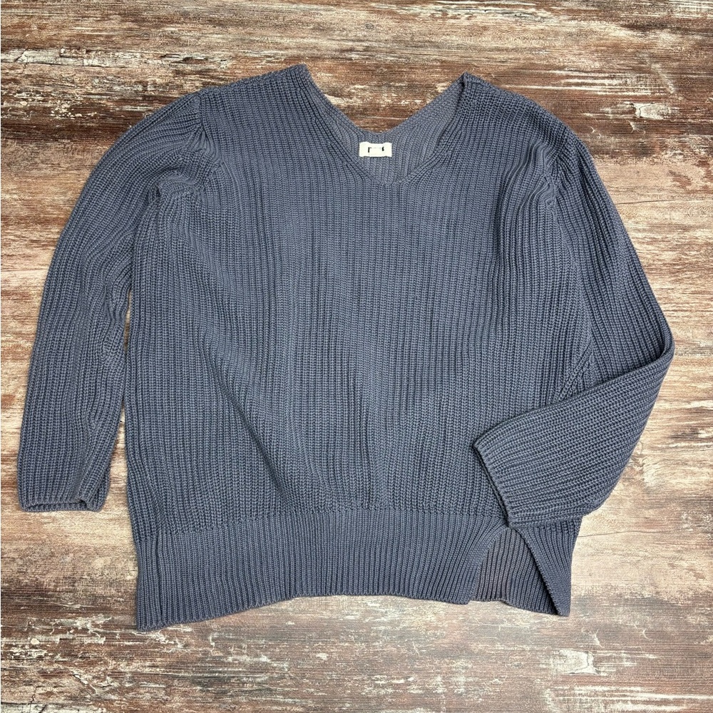 Pact | VGUC Deep Purple Gray Knit V-Neck Sweater Organic Cotton Eco Large